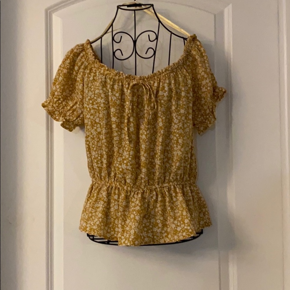 Yellow and white off the shoulder blouse